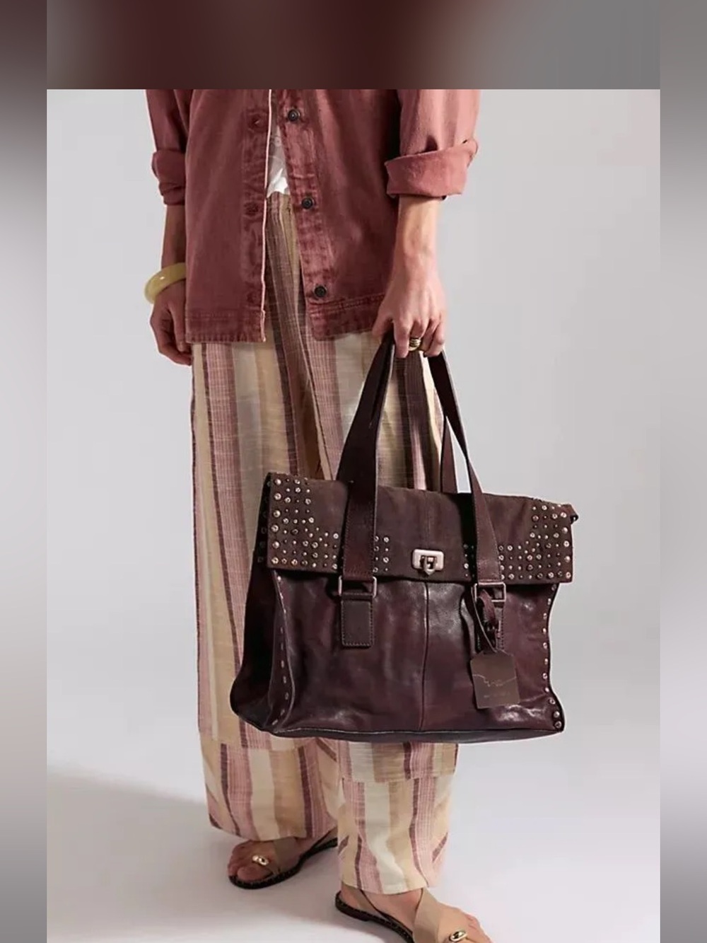 L12. NWT $298 Free People We The Free Shay Stud Tote Espresso NEW